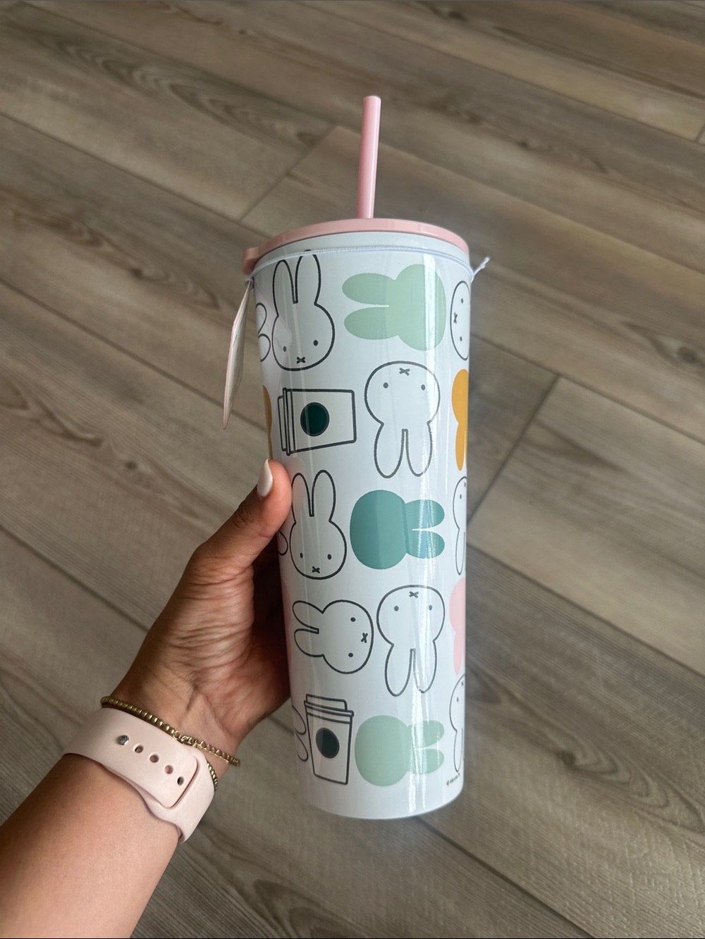 2026 Starbucks Miffy Bunny Tumbler in White with Pink Lid - Picture 2 of 3
